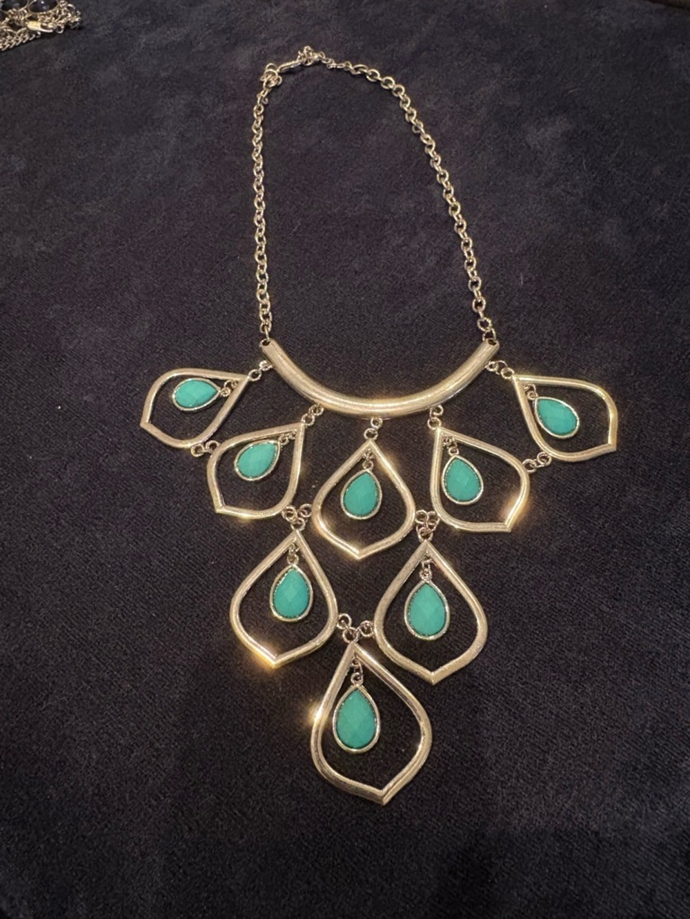 Silver-Tone Turquoise Teardrop Statement Necklace